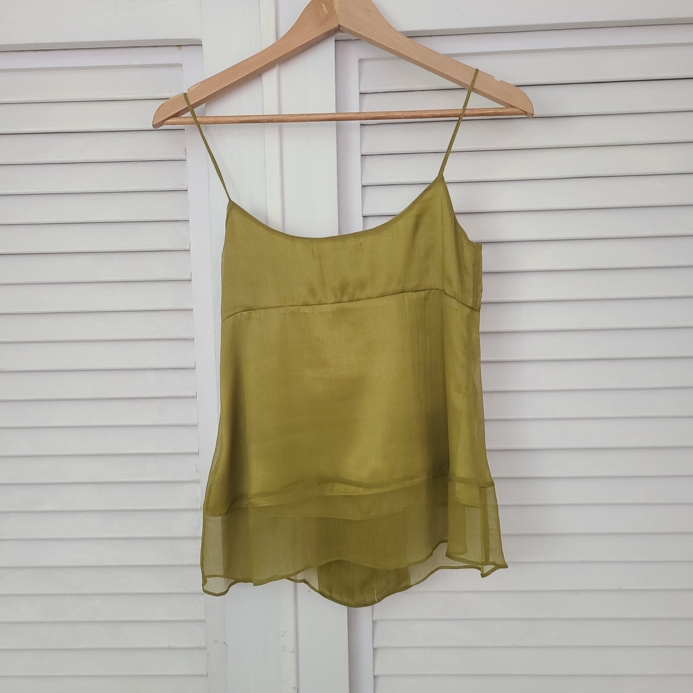 Laundry By Shelli Segal Olive Green Spaghetti Strap Cami with Embroidered Panel - Picture 2 of 3